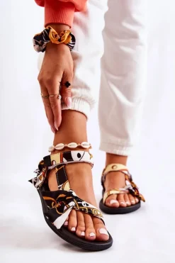 Best Boto Damskie Sandały Na Rzepy Czarne Caprisa