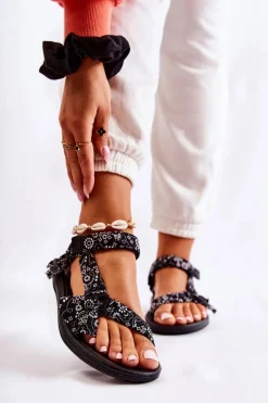 Discount Boto Damskie Sandały Na Rzepy Czarne Venna