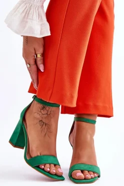 Discount Damskie Sandały Na Stabilnym Słupku Zielone Lavissa Damskie Sandały Na Obcasie