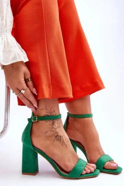 Discount Damskie Sandały Na Stabilnym Słupku Zielone Lavissa Damskie Sandały Na Obcasie