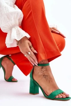 Discount Damskie Sandały Na Stabilnym Słupku Zielone Lavissa Damskie Sandały Na Obcasie