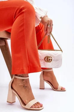 Clearance Boto Damskie Sandały Na Stabilnym Słupku Beżowe Lavissa