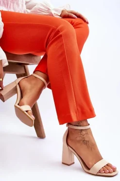 Clearance Boto Damskie Sandały Na Stabilnym Słupku Beżowe Lavissa