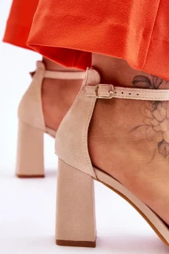 Clearance Boto Damskie Sandały Na Stabilnym Słupku Beżowe Lavissa