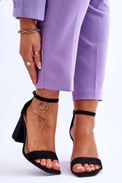 Damskie Sandały Na Stabilnym Słupku Czarne Lavissa Damskie Sandały Na Obcasie