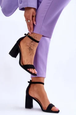 Damskie Sandały Na Stabilnym Słupku Czarne Lavissa Damskie Sandały Na Obcasie