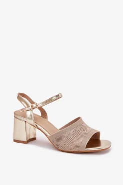 Discount Damskie Sandały Na Słupkowym Obcasie Złote Sarena Damskie Sandały Na Obcasie