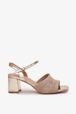 Discount Damskie Sandały Na Słupkowym Obcasie Złote Sarena Damskie Sandały Na Obcasie