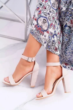 Best Damskie Sandały Na Słupku Beżowe Serenity Damskie Sandały Na Obcasie