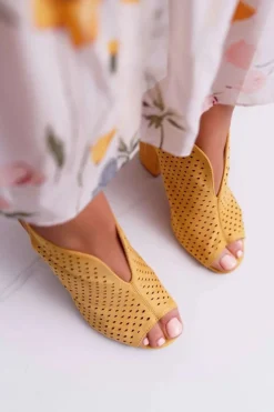 Clearance Boto Damskie Sandały Na Słupku Peep Toe Żółte Nevienna