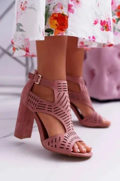 Discount Damskie Sandały Na Słupku Peep Toe Różowe Carmelita Damskie Sandały Na Obcasie