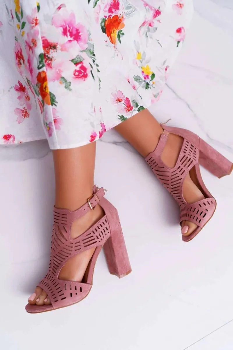Discount Damskie Sandały Na Słupku Peep Toe Różowe Carmelita Damskie Sandały Na Obcasie