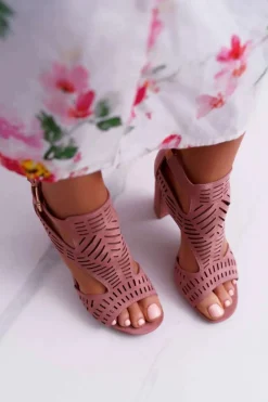 Discount Damskie Sandały Na Słupku Peep Toe Różowe Carmelita Damskie Sandały Na Obcasie