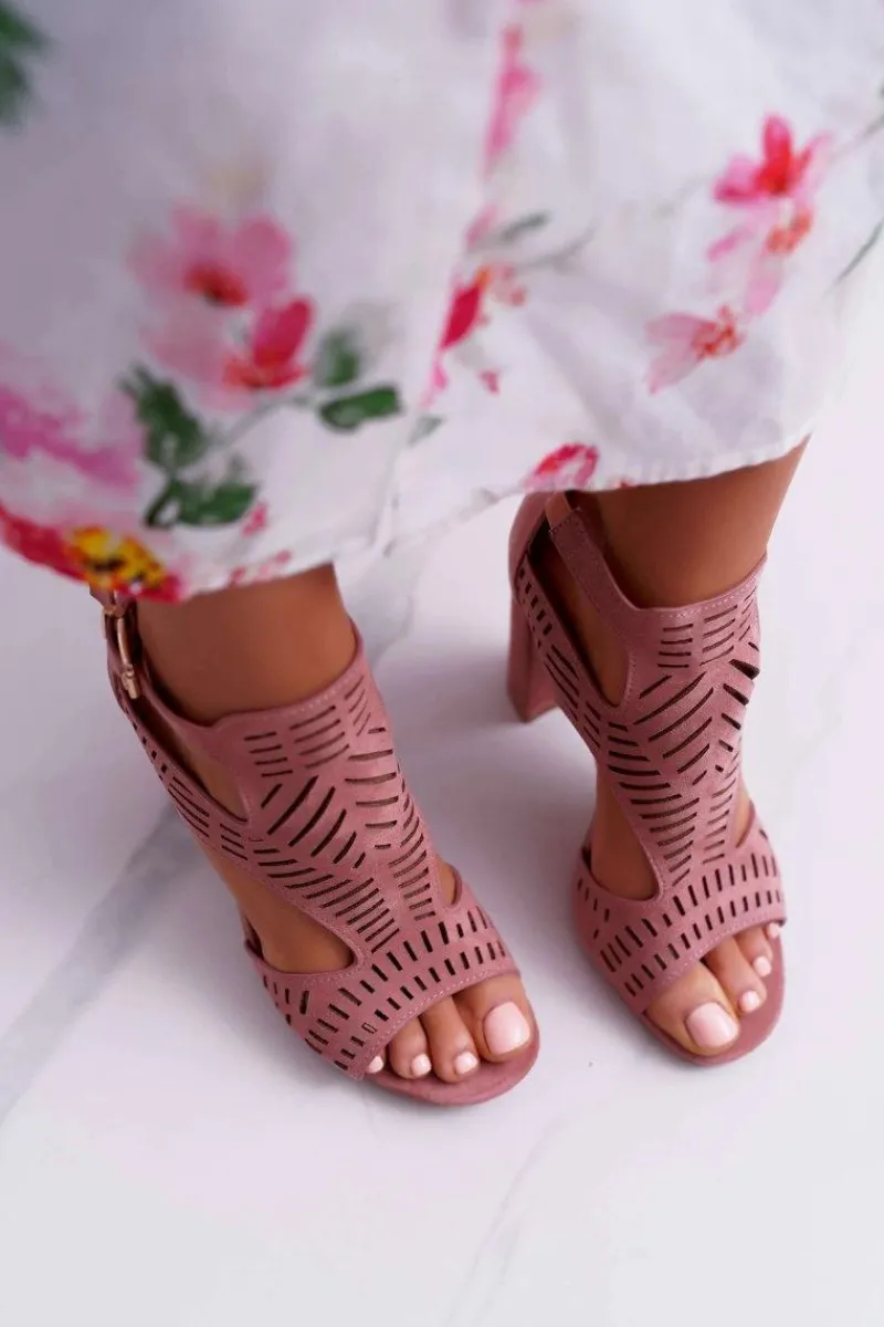 Discount Damskie Sandały Na Słupku Peep Toe Różowe Carmelita Damskie Sandały Na Obcasie