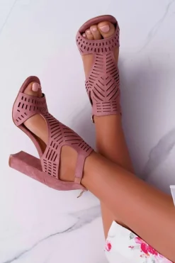 Discount Damskie Sandały Na Słupku Peep Toe Różowe Carmelita Damskie Sandały Na Obcasie