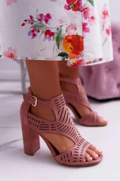 Discount Damskie Sandały Na Słupku Peep Toe Różowe Carmelita Damskie Sandały Na Obcasie