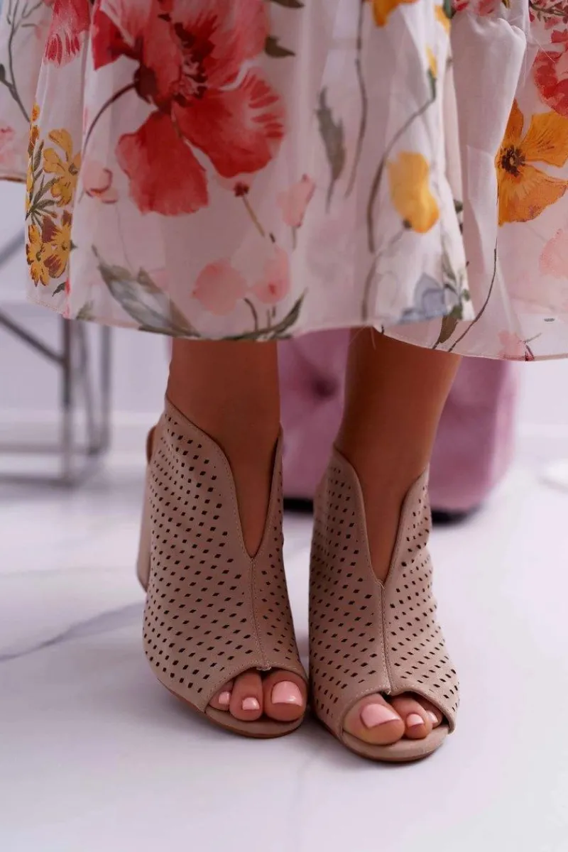 Discount Damskie Sandały Na Słupku Peep Toe Beżowe Nevienna Damskie Sandały Na Obcasie