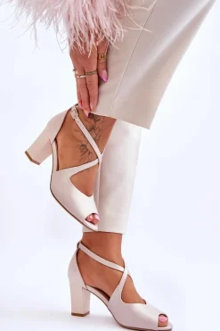 Clearance Buty Sergio Leone Damskie Sandały Na Słupku Sergio Leone SK864 Perłowe Beżowe