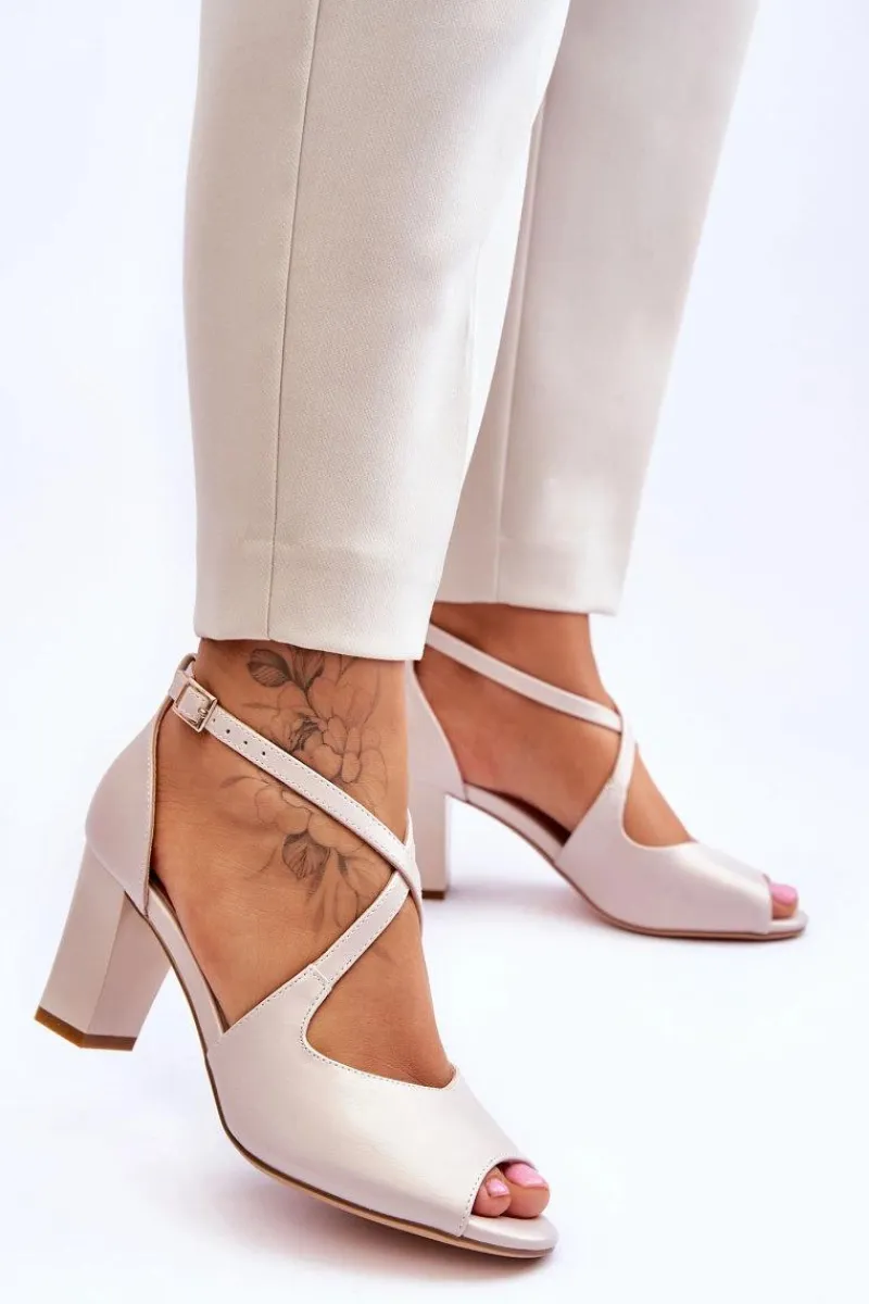 Clearance Buty Sergio Leone Damskie Sandały Na Słupku Sergio Leone SK864 Perłowe Beżowe