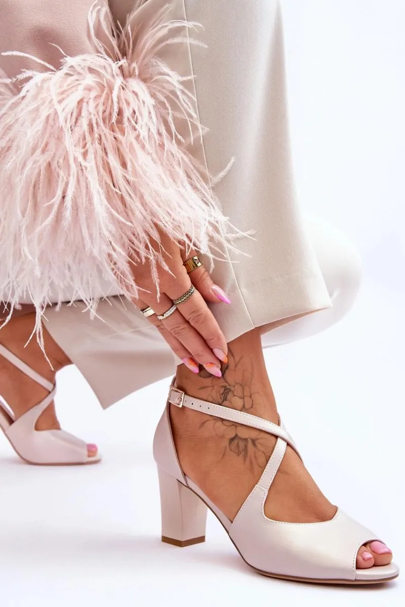 Clearance Buty Sergio Leone Damskie Sandały Na Słupku Sergio Leone SK864 Perłowe Beżowe