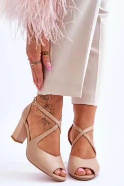 Online Buty Sergio Leone Damskie Sandały Na Słupku Sergio Leone SK864 Ciemnobeżowe