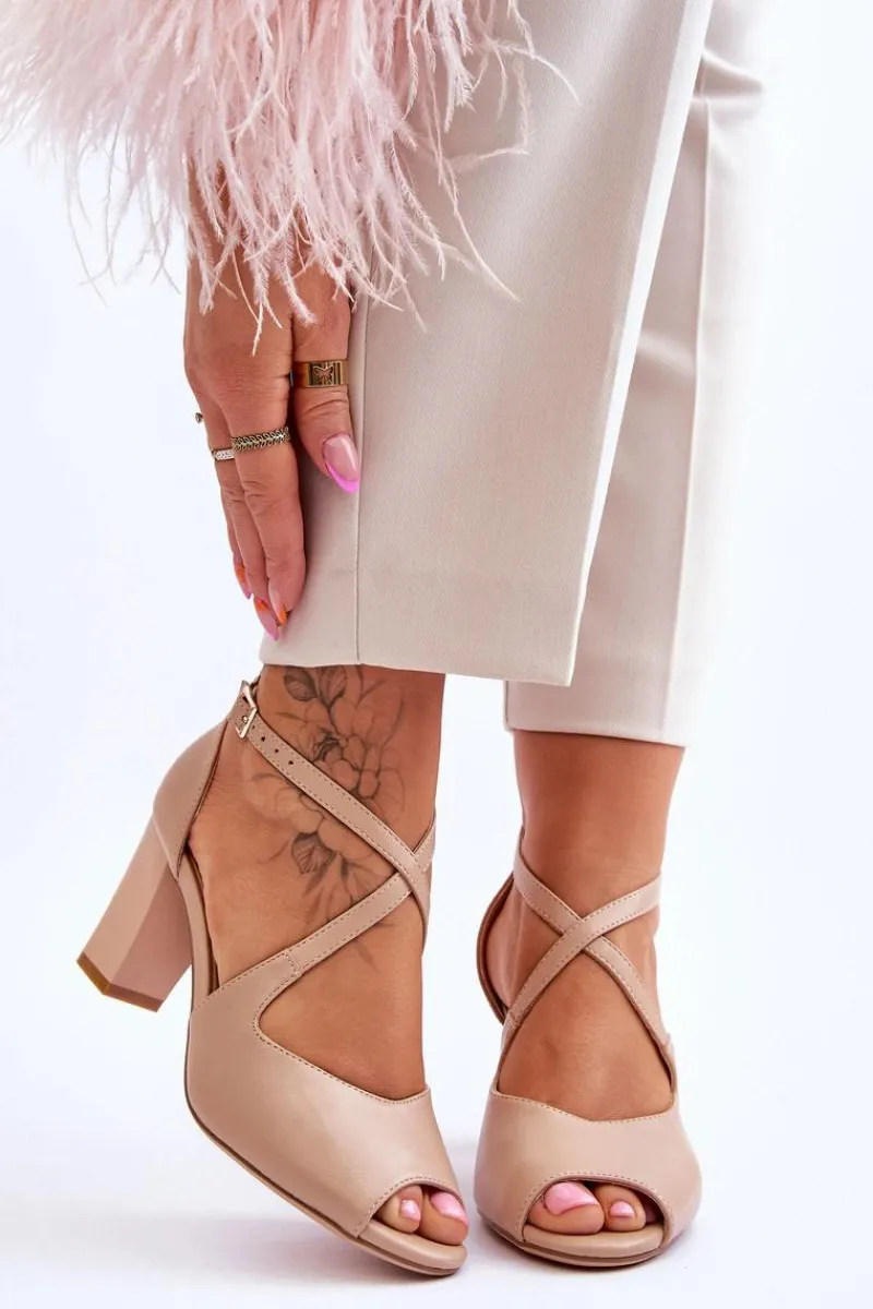 Online Buty Sergio Leone Damskie Sandały Na Słupku Sergio Leone SK864 Ciemnobeżowe