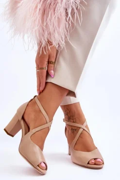 Online Buty Sergio Leone Damskie Sandały Na Słupku Sergio Leone SK864 Ciemnobeżowe