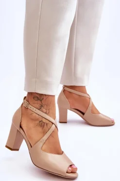 Online Buty Sergio Leone Damskie Sandały Na Słupku Sergio Leone SK864 Ciemnobeżowe