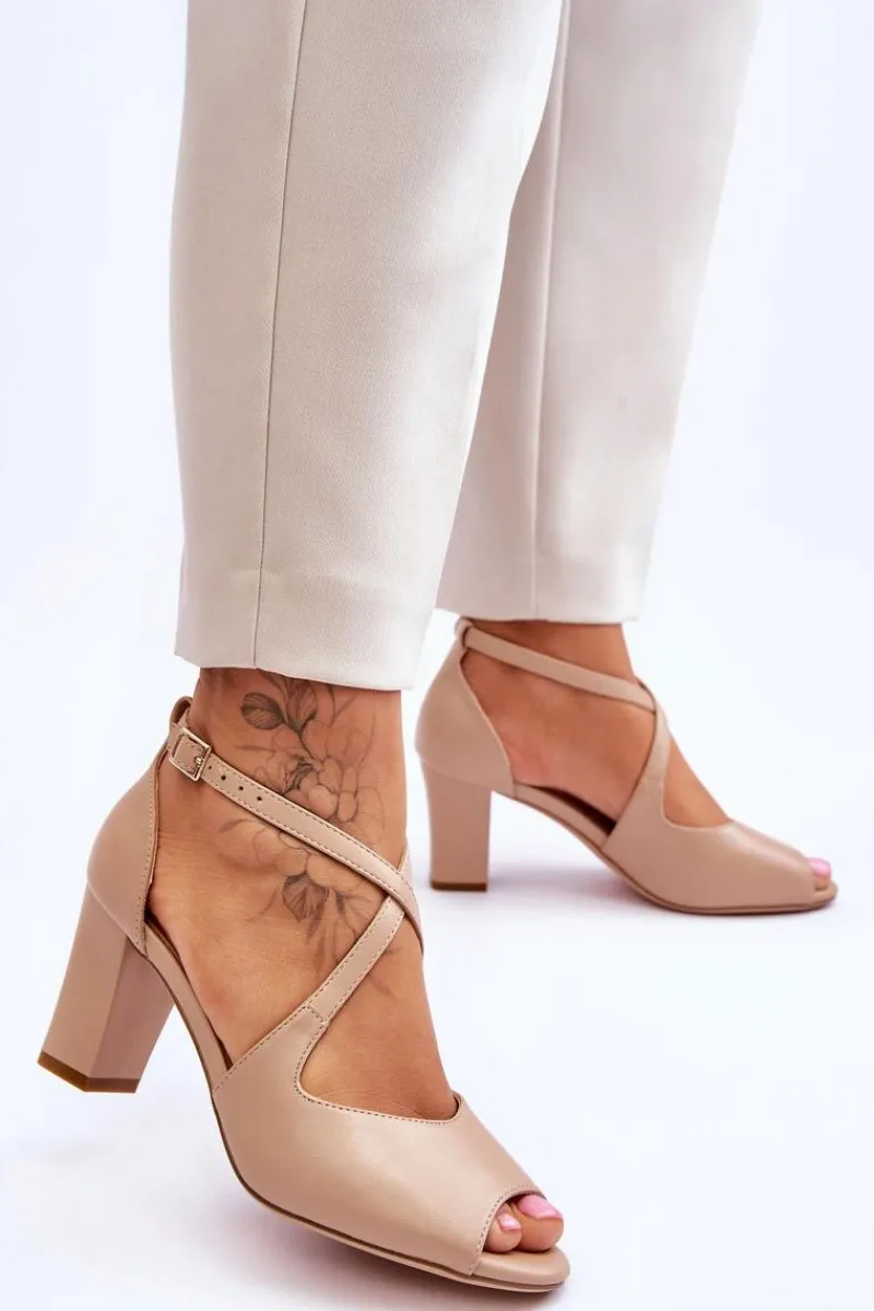 Online Buty Sergio Leone Damskie Sandały Na Słupku Sergio Leone SK864 Ciemnobeżowe