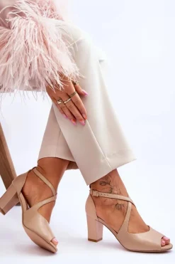 Online Buty Sergio Leone Damskie Sandały Na Słupku Sergio Leone SK864 Ciemnobeżowe