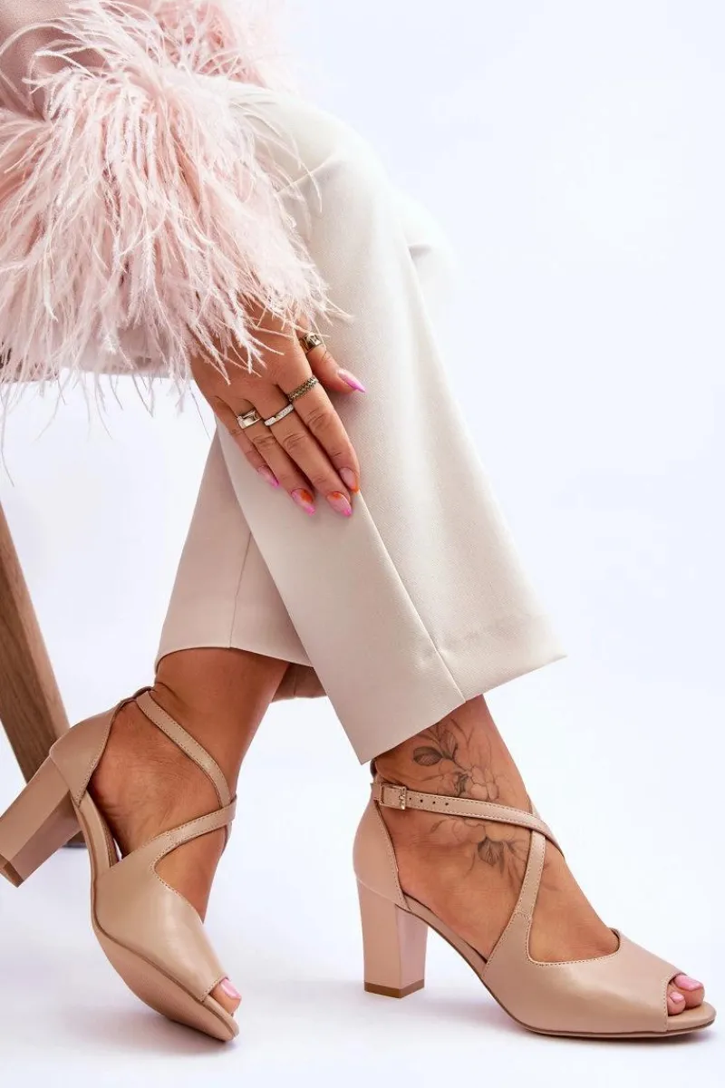 Online Buty Sergio Leone Damskie Sandały Na Słupku Sergio Leone SK864 Ciemnobeżowe