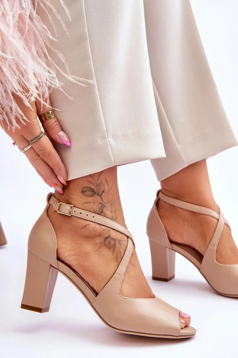 Online Buty Sergio Leone Damskie Sandały Na Słupku Sergio Leone SK864 Ciemnobeżowe