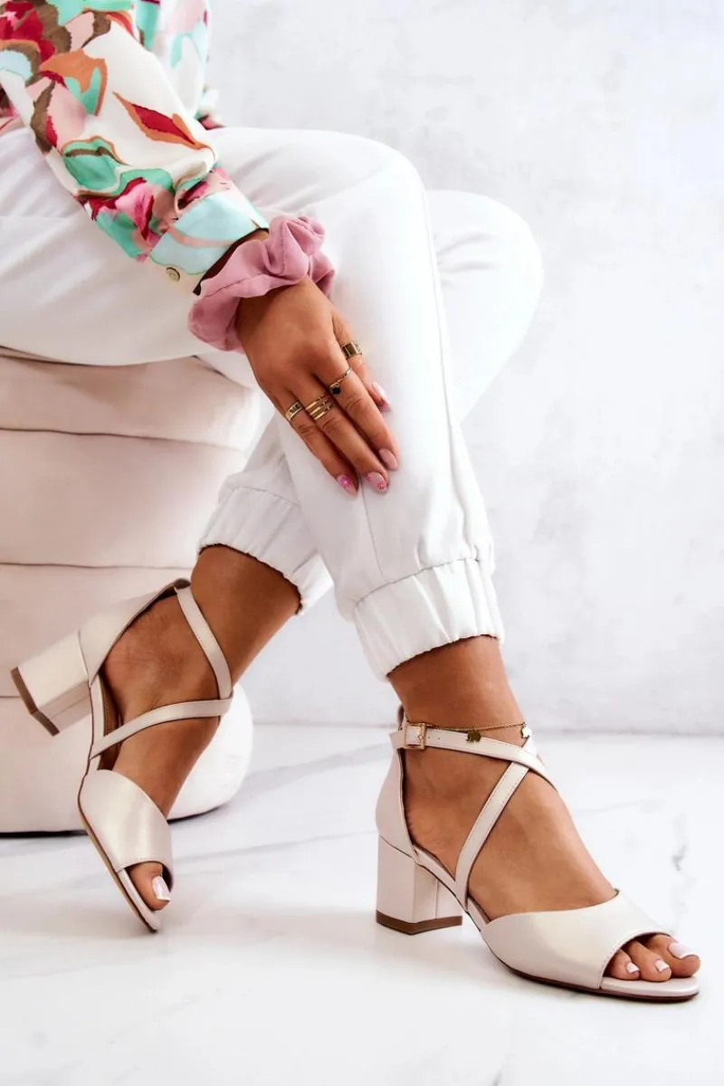 Sandały Na Słupku|Sandały Na Obcasie>Buty Sergio Leone Damskie Sandały Na Słupku Sergio Leone SK825 Jasnobeżowe