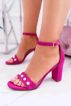 New Damskie buty S.Barski Damskie Sandały Na Słupku Z Perełkami Fuksja Renes