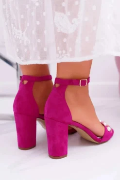 New Damskie buty S.Barski Damskie Sandały Na Słupku Z Perełkami Fuksja Renes