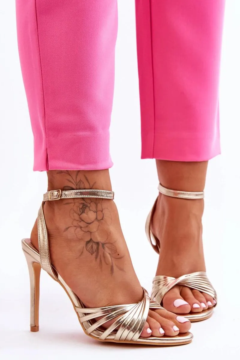 Discount Damskie Sandały Na Szpilce Złote My Darling Damskie Sandały Na Obcasie