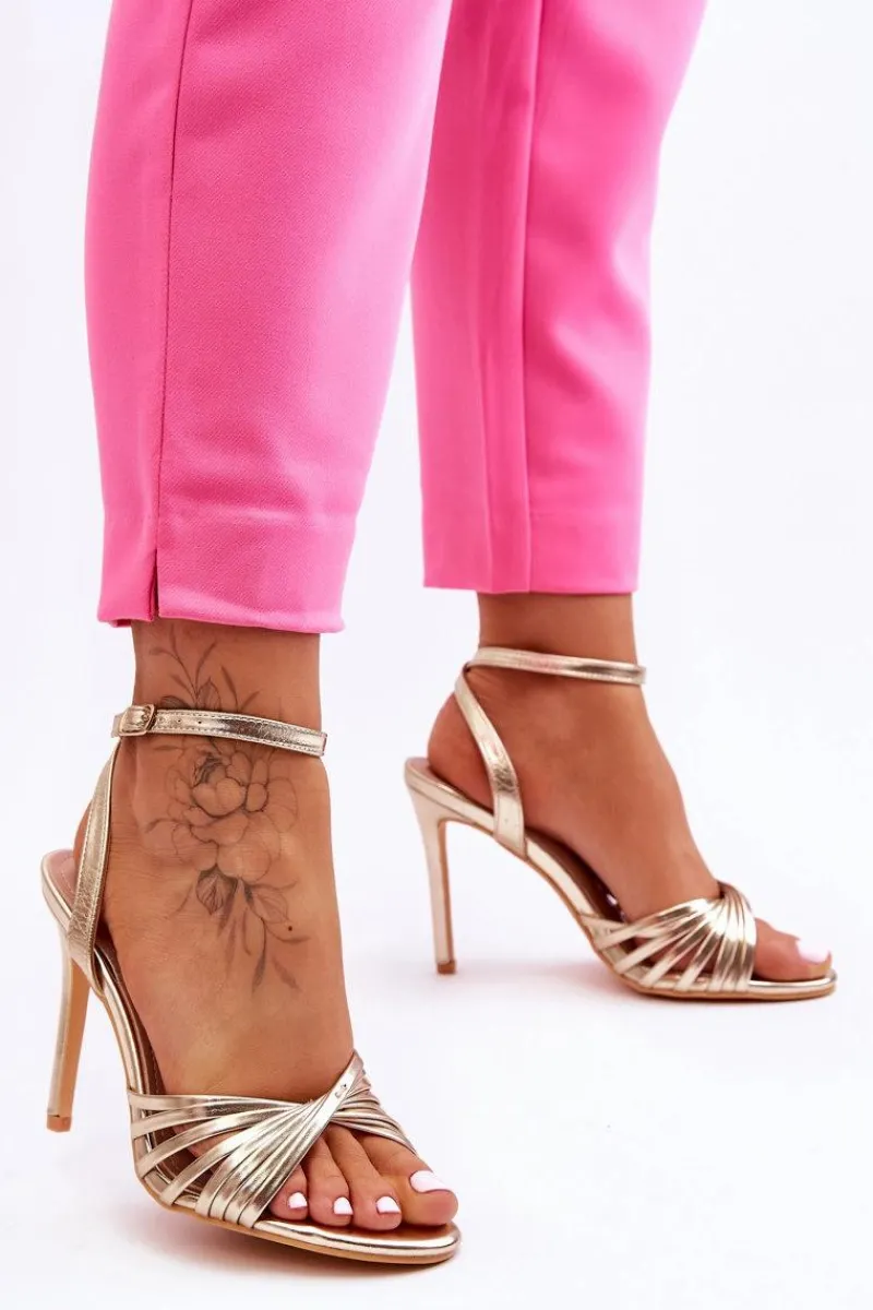 Discount Damskie Sandały Na Szpilce Złote My Darling Damskie Sandały Na Obcasie