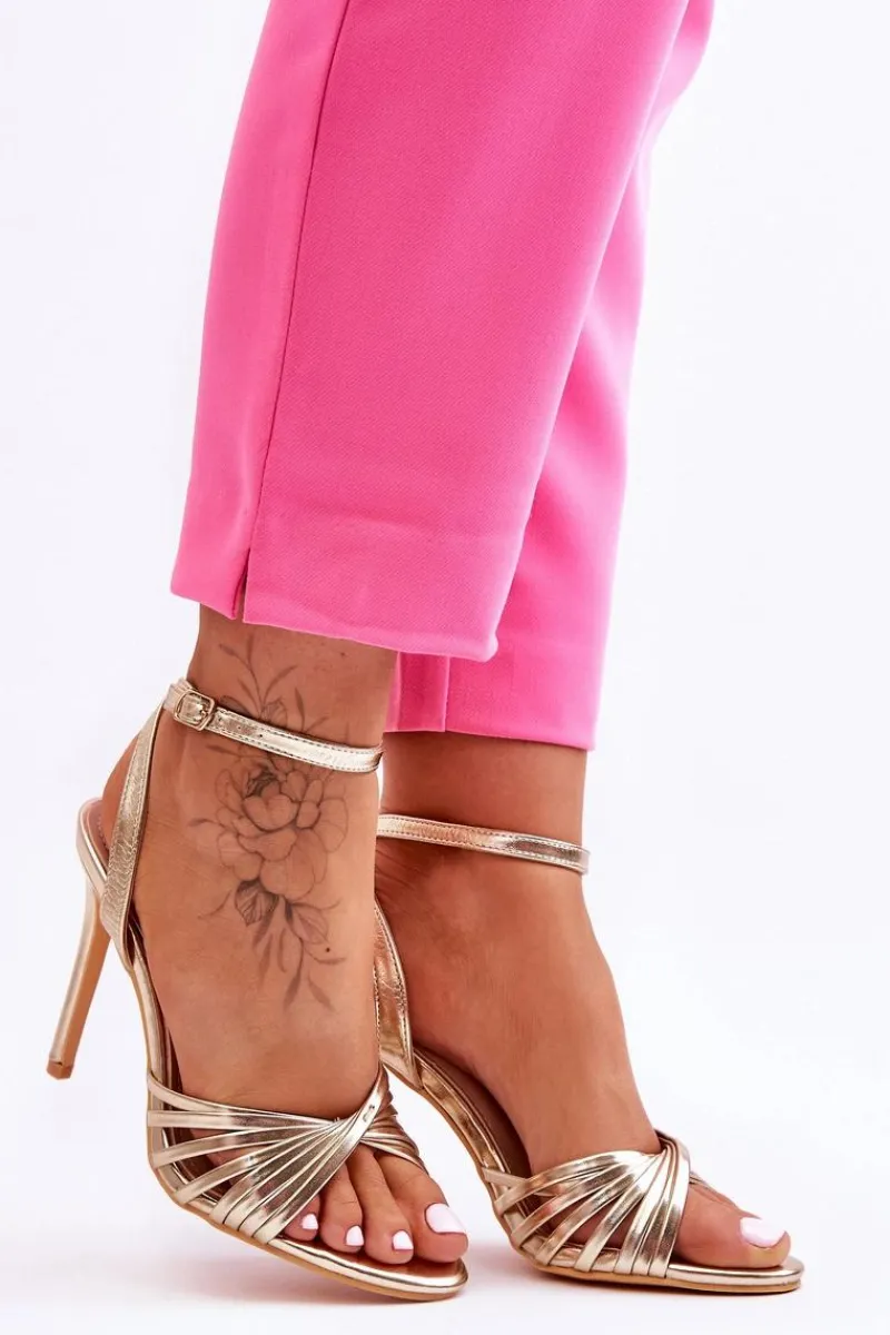 Discount Damskie Sandały Na Szpilce Złote My Darling Damskie Sandały Na Obcasie