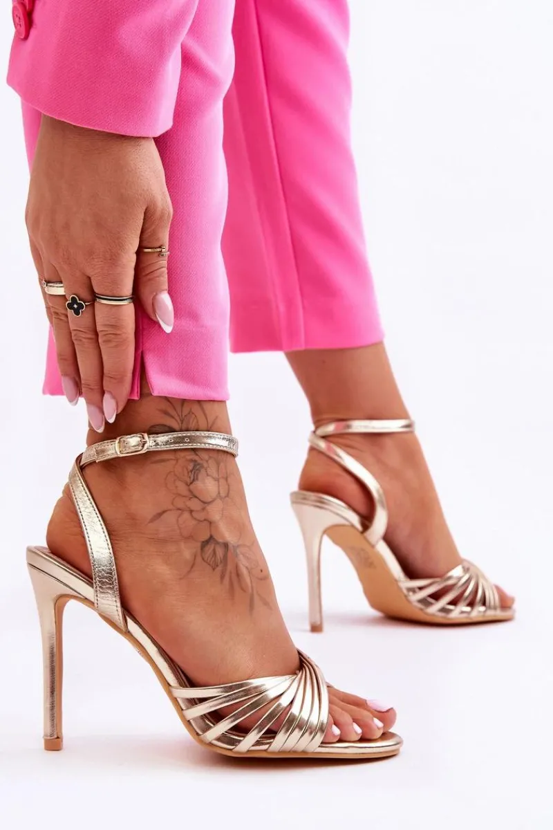 Discount Damskie Sandały Na Szpilce Złote My Darling Damskie Sandały Na Obcasie