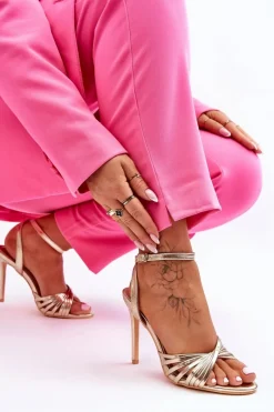 Discount Damskie Sandały Na Szpilce Złote My Darling Damskie Sandały Na Obcasie