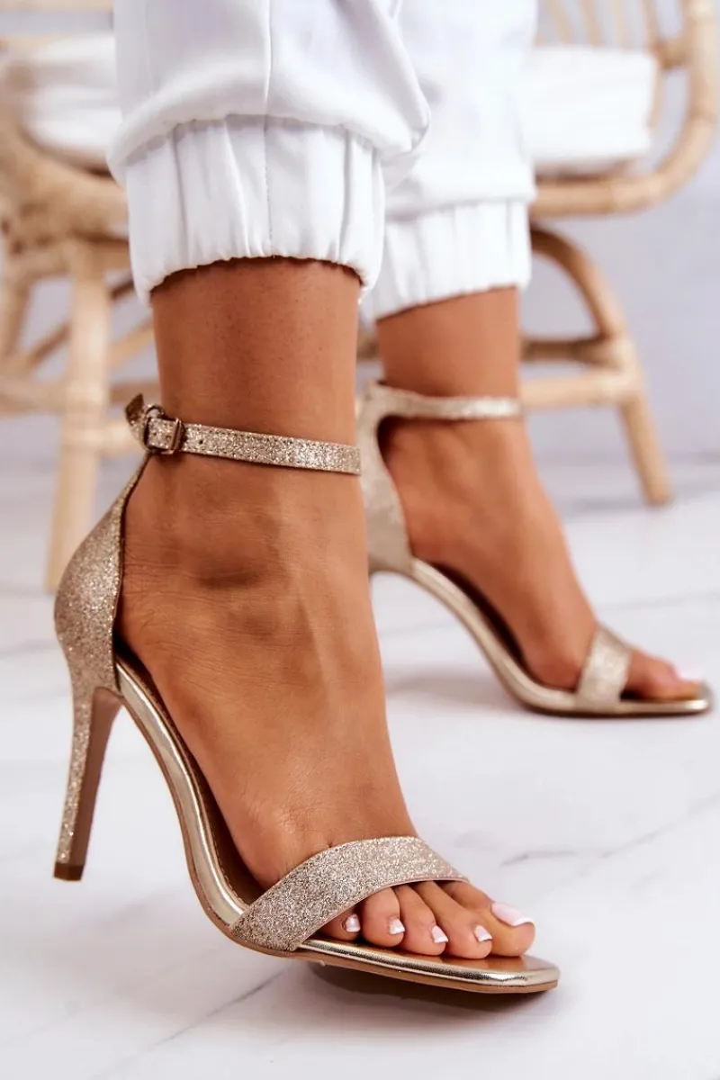 Sandały Na Obcasie>Buty damskie Vinceza Damskie Sandały Na Szpilce Brokatowe Złote Massimo