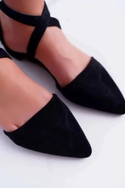 Discount Damskie Sandały Płaskie Czarne Zamszowe W Szpic Medena Damskie Baleriny Klasyczne