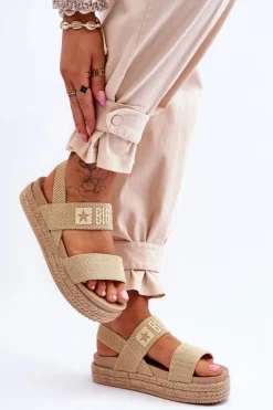 Sale Big Star Shoes Damskie Sandały Wsuwane Big Star LL274858 Beżowe