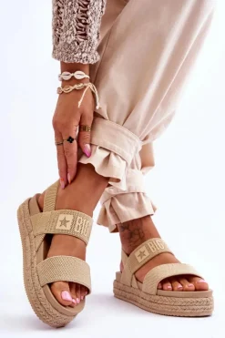 Sale Big Star Shoes Damskie Sandały Wsuwane Big Star LL274858 Beżowe