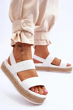 Discount Damskie Sandały Wsuwane Big Star LL274857 Białe Damskie Sandały Big Star|Sandały Płaskie