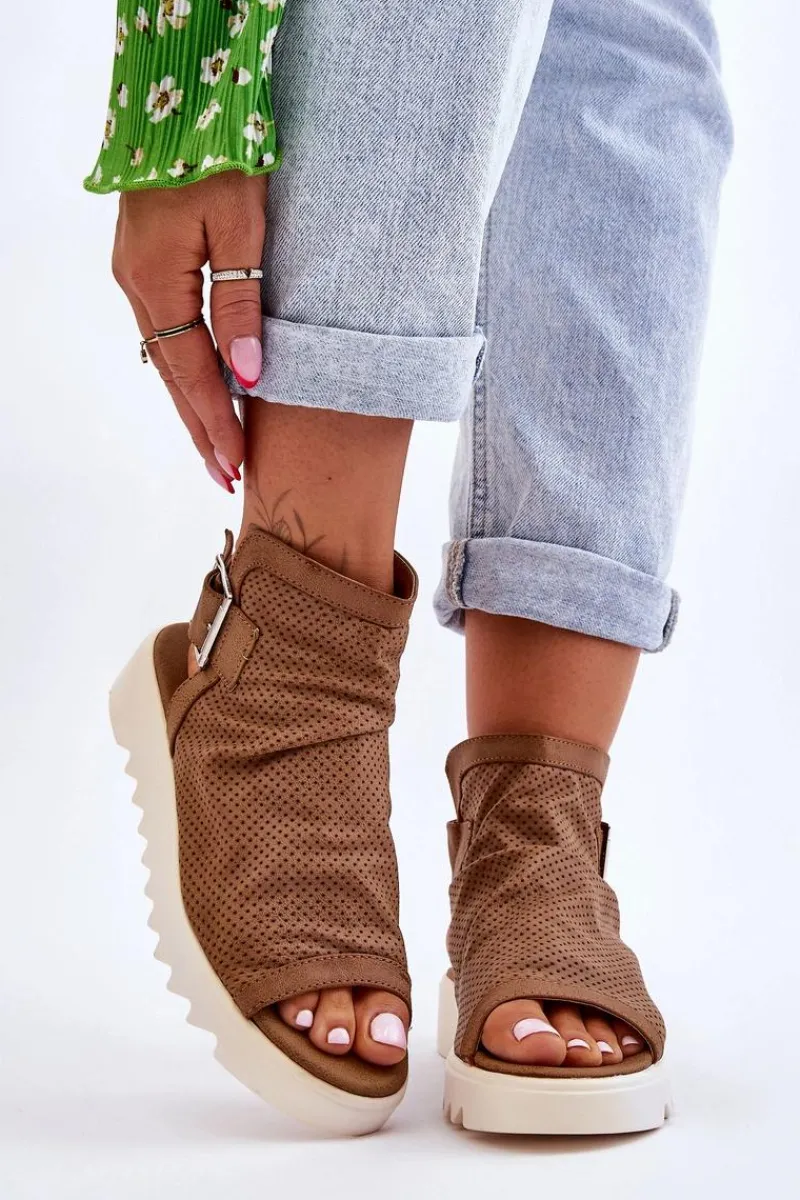 Clearance Damskie Sandały Z Cholewką Za Kostkę Camel Adonis Damskie Sandały Płaskie