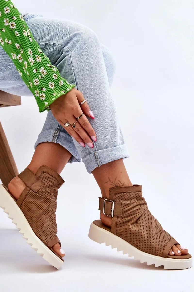 Clearance Damskie Sandały Z Cholewką Za Kostkę Camel Adonis Damskie Sandały Płaskie