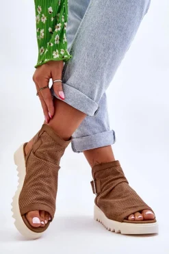 Clearance Damskie Sandały Z Cholewką Za Kostkę Camel Adonis Damskie Sandały Płaskie