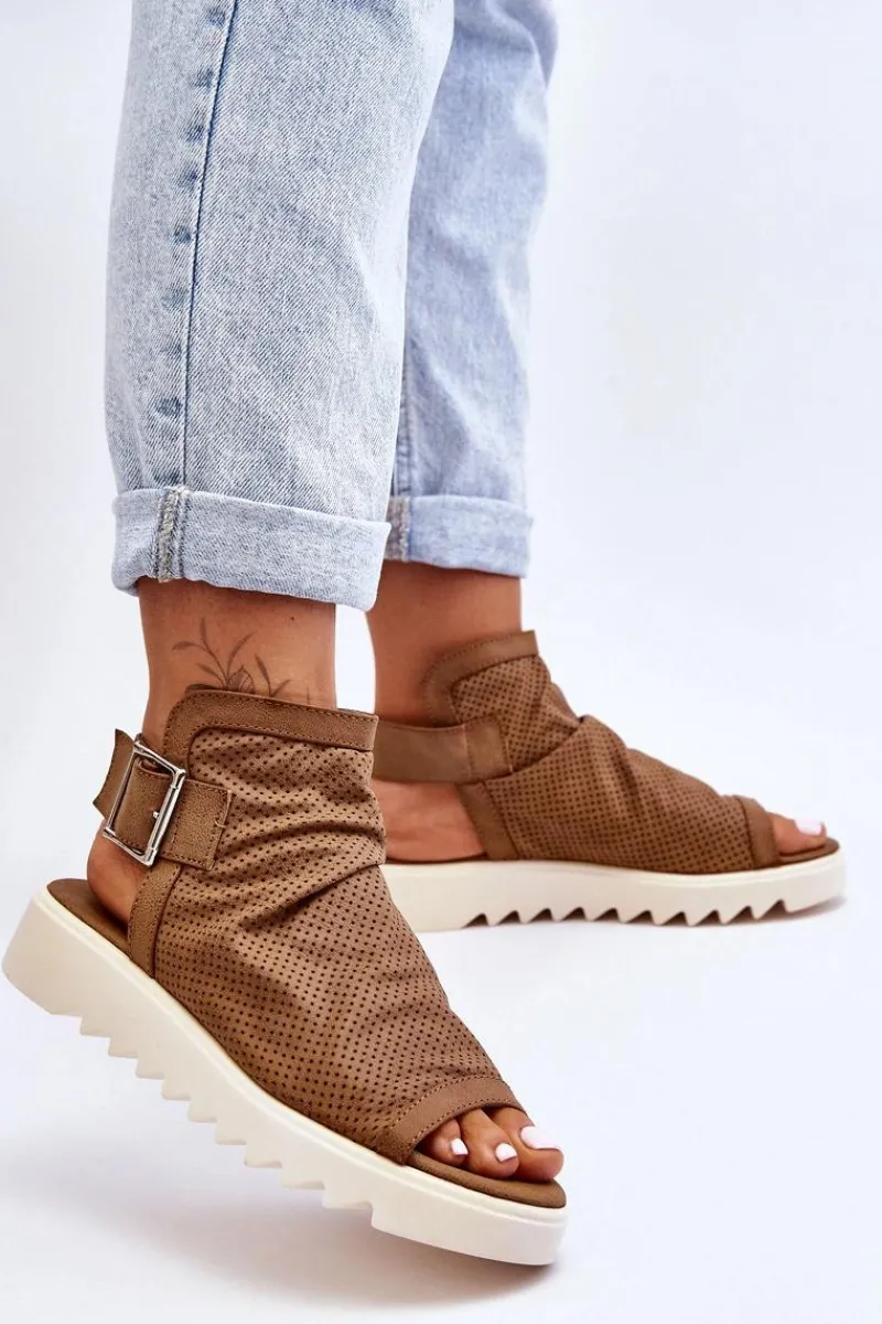 Clearance Damskie Sandały Z Cholewką Za Kostkę Camel Adonis Damskie Sandały Płaskie