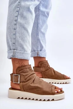 Clearance Damskie Sandały Z Cholewką Za Kostkę Camel Adonis Damskie Sandały Płaskie